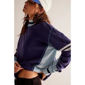 Free People We The Free Full Speed ​​T-shirt Navy Top Striped Cotton XS 282963